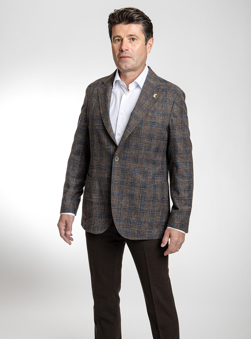 トンボリーニ TOMBOLINI ジャケット Tombolini Mid-Tan & Marine Blue Double Check Sport Jacket – O