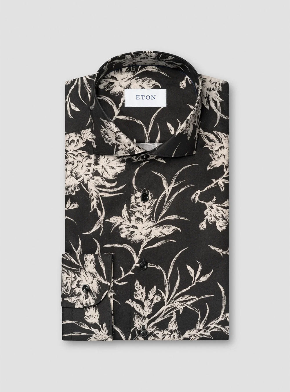 Eton Black Floral Signature Twill Shirt