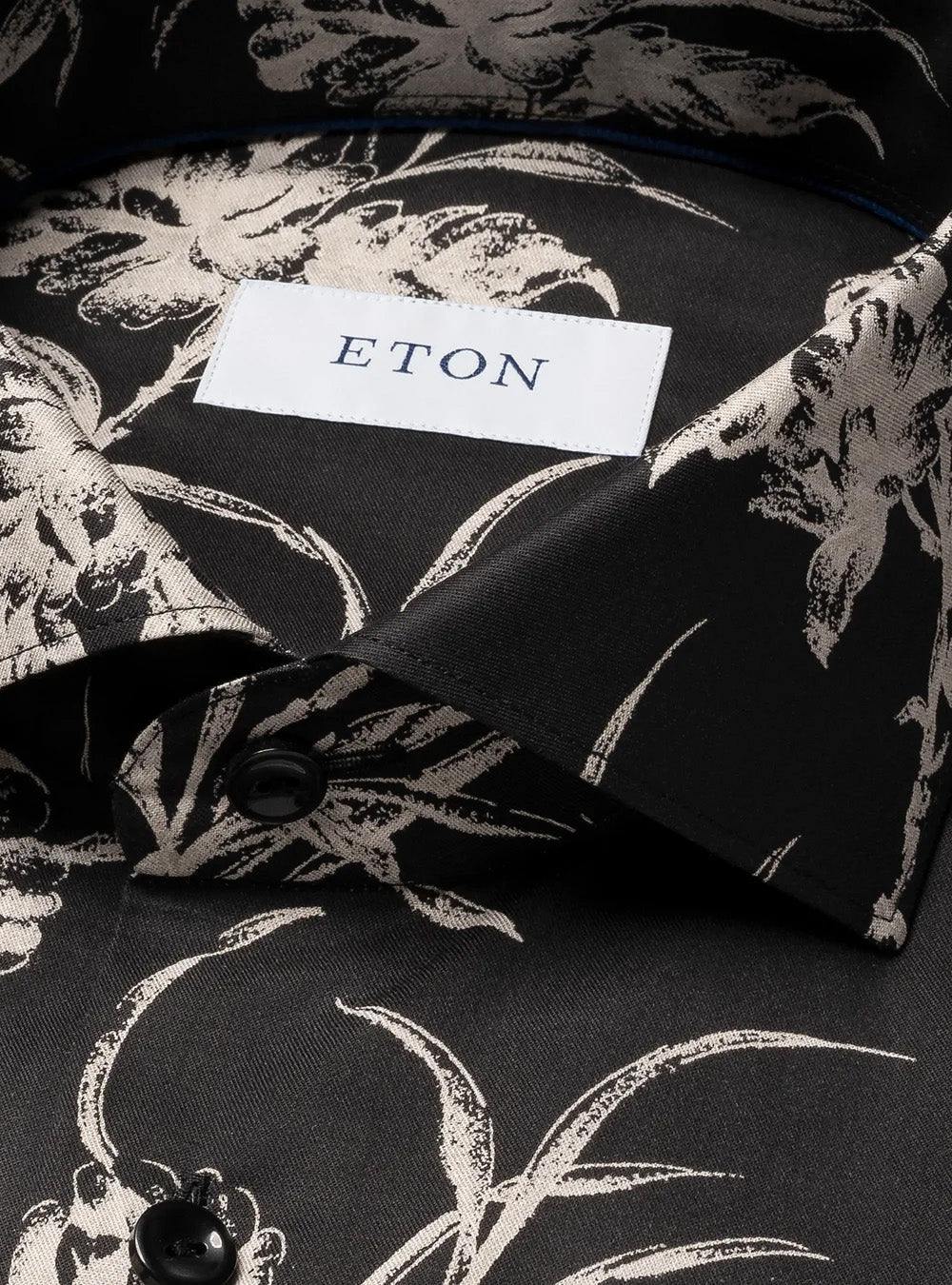 Eton Black Floral Signature Twill Shirt