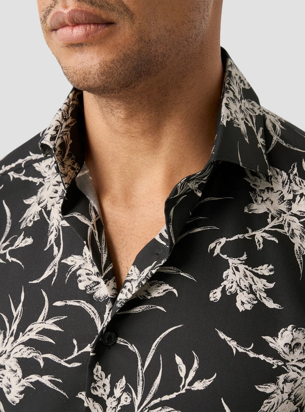 Eton Black Floral Signature Twill Shirt