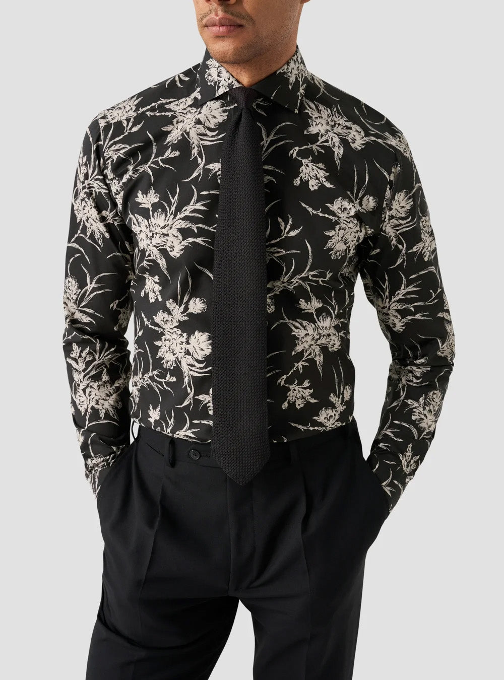 Eton Black Floral Signature Twill Shirt