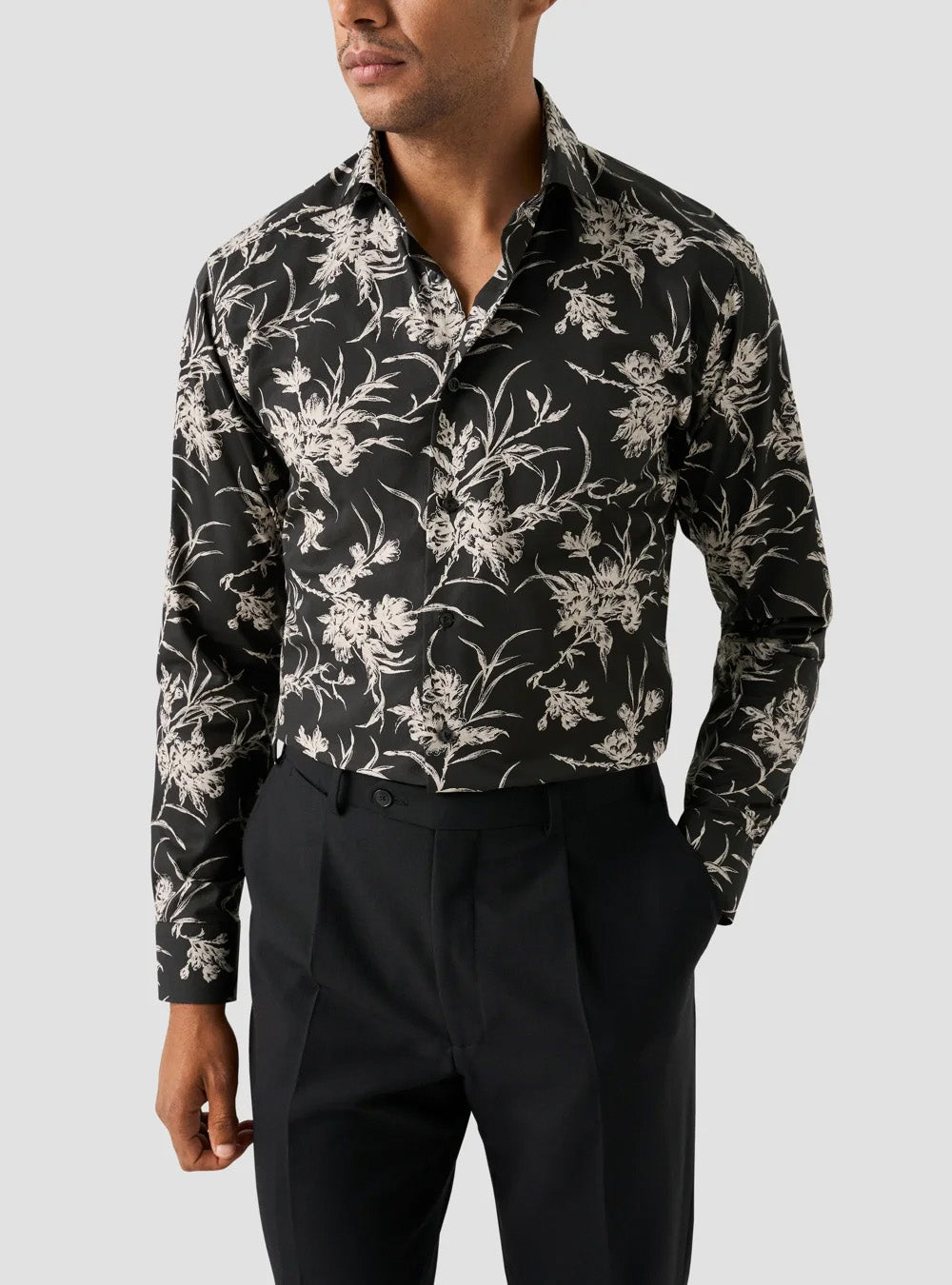 Eton Black Floral Signature Twill Shirt