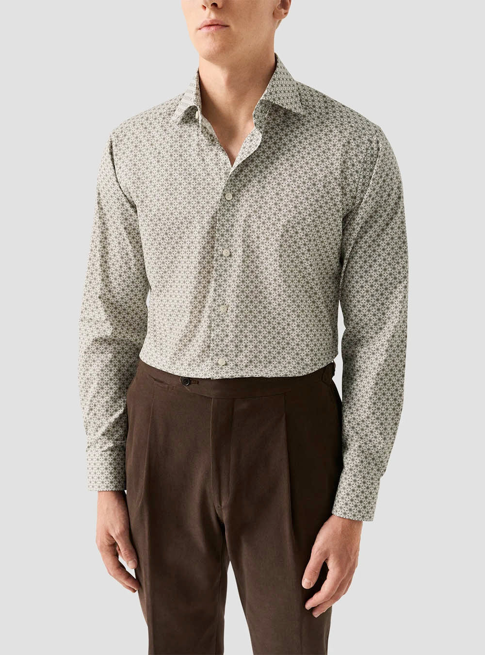 Eton Beige Geometric Signature Twill Shirt