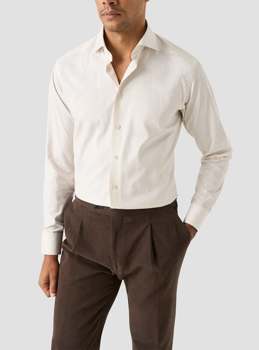 Eton Beige Striped Signature Oxford Shirt