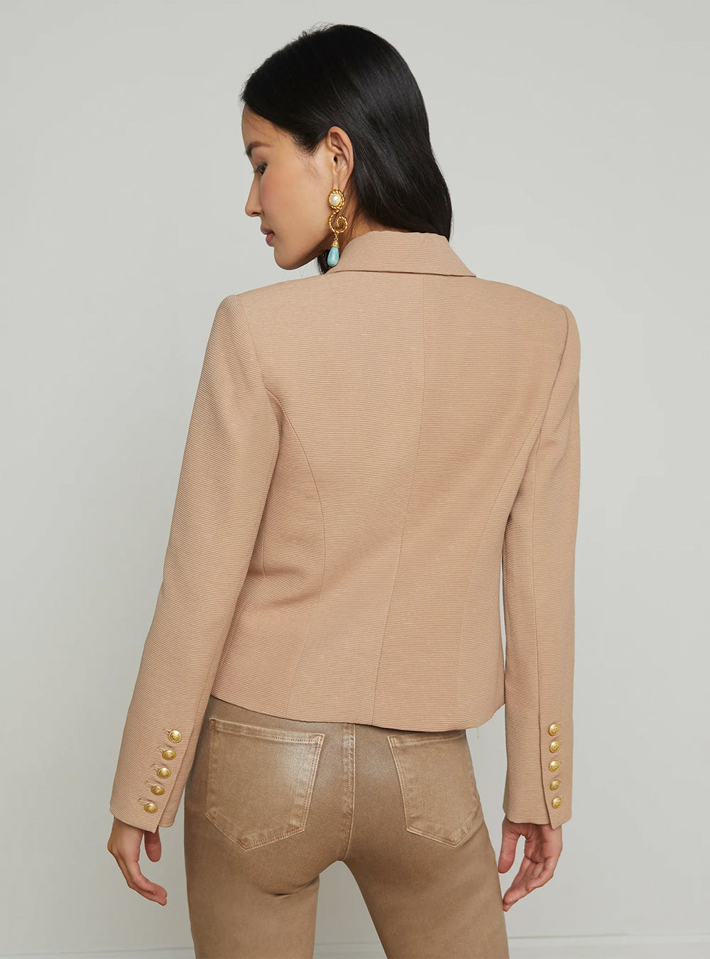 L'Agence Brooke Open-Front Blazer - Cappuccino/Sketch Chain