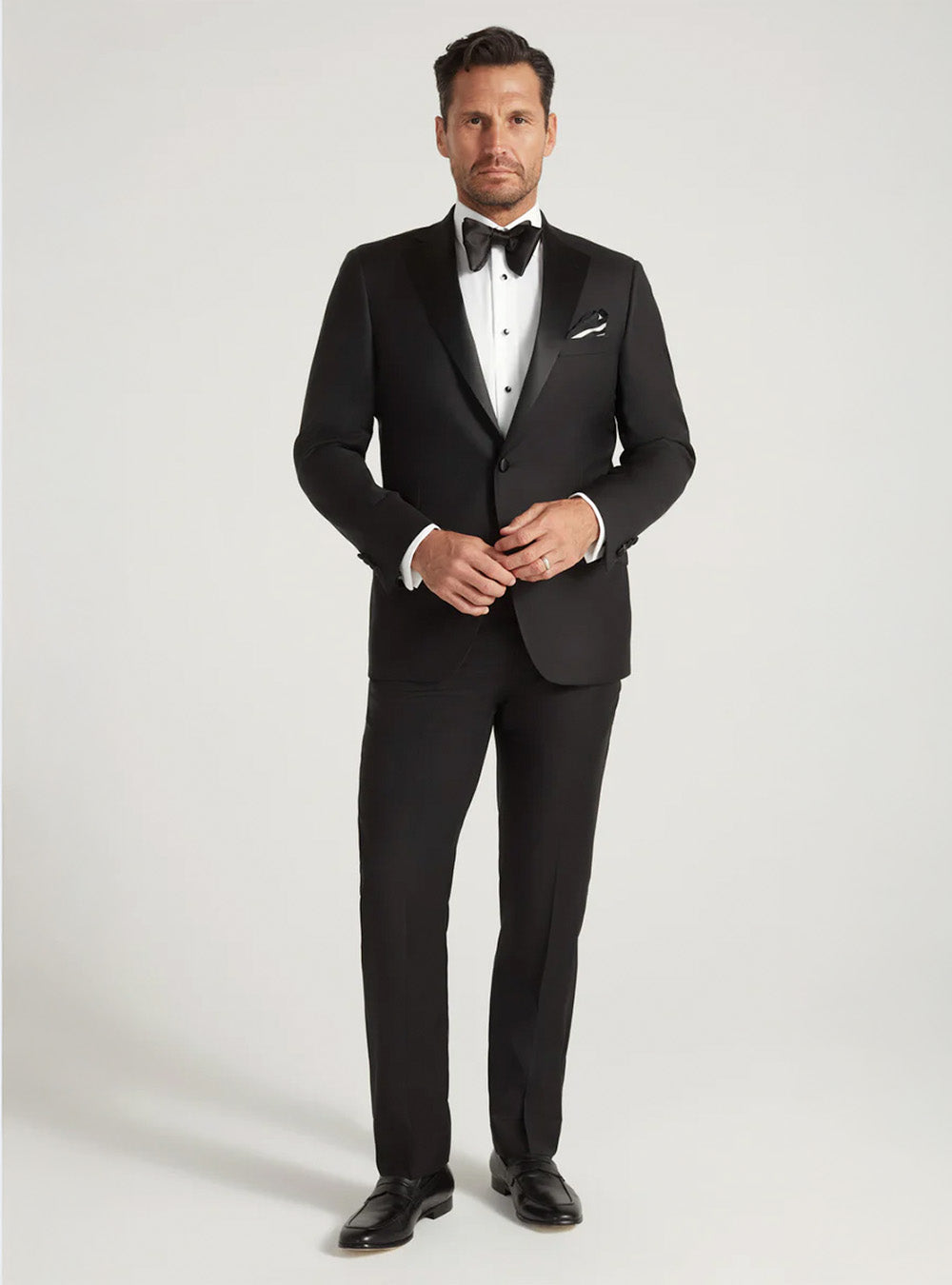 Samuelsohn Black Notch Lapel Satin Honey Way Super 150's Wool Tuxedo
