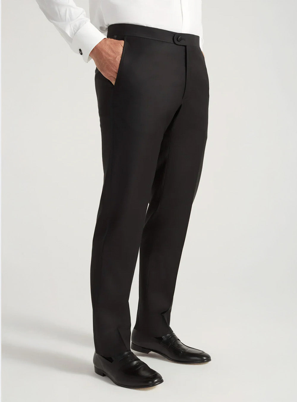 Samuelsohn Black Notch Lapel Satin Honey Way Super 150's Wool Tuxedo