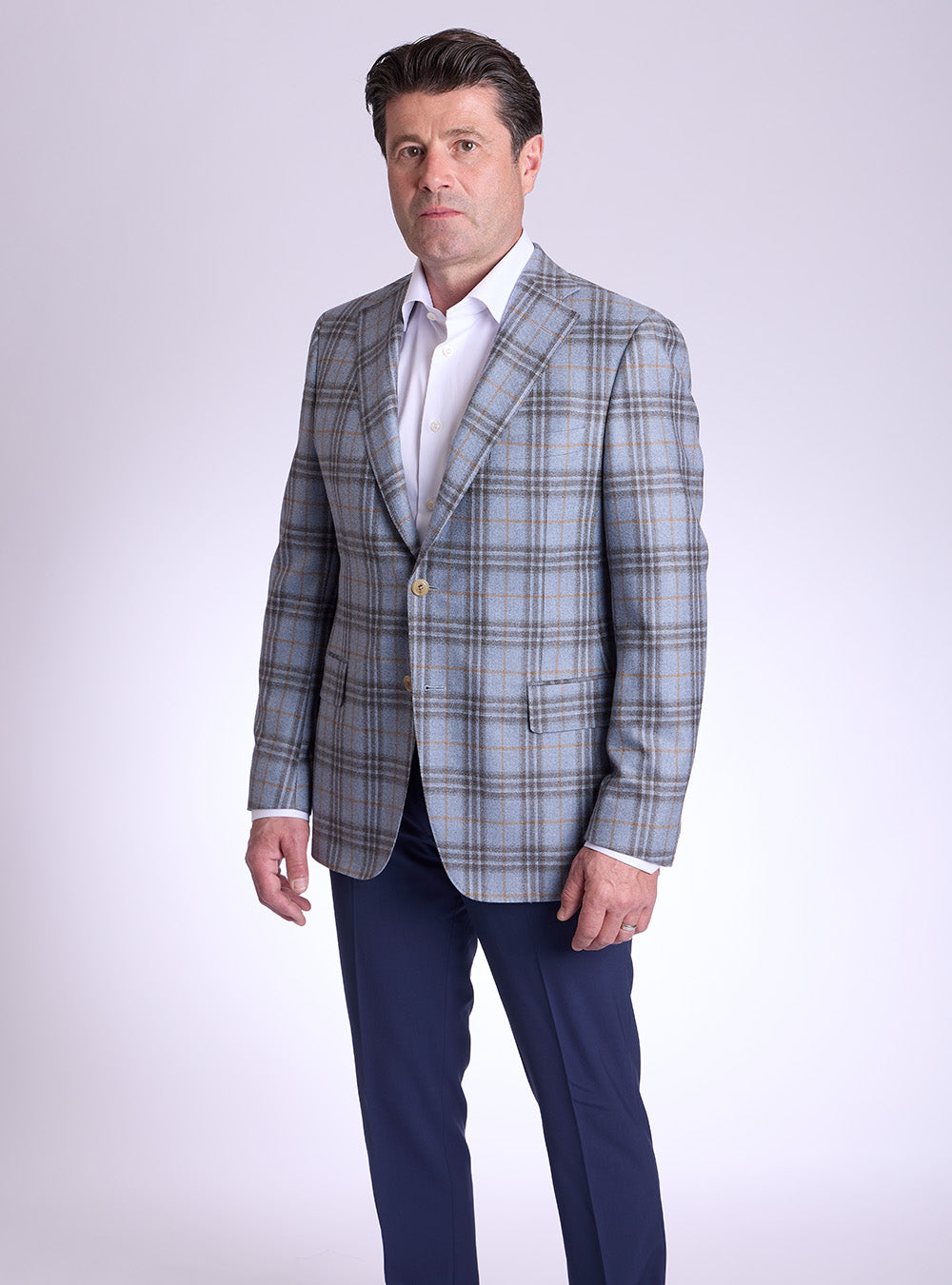 Samuelsohn Blue & Caramel Windowpane Sport Jacket