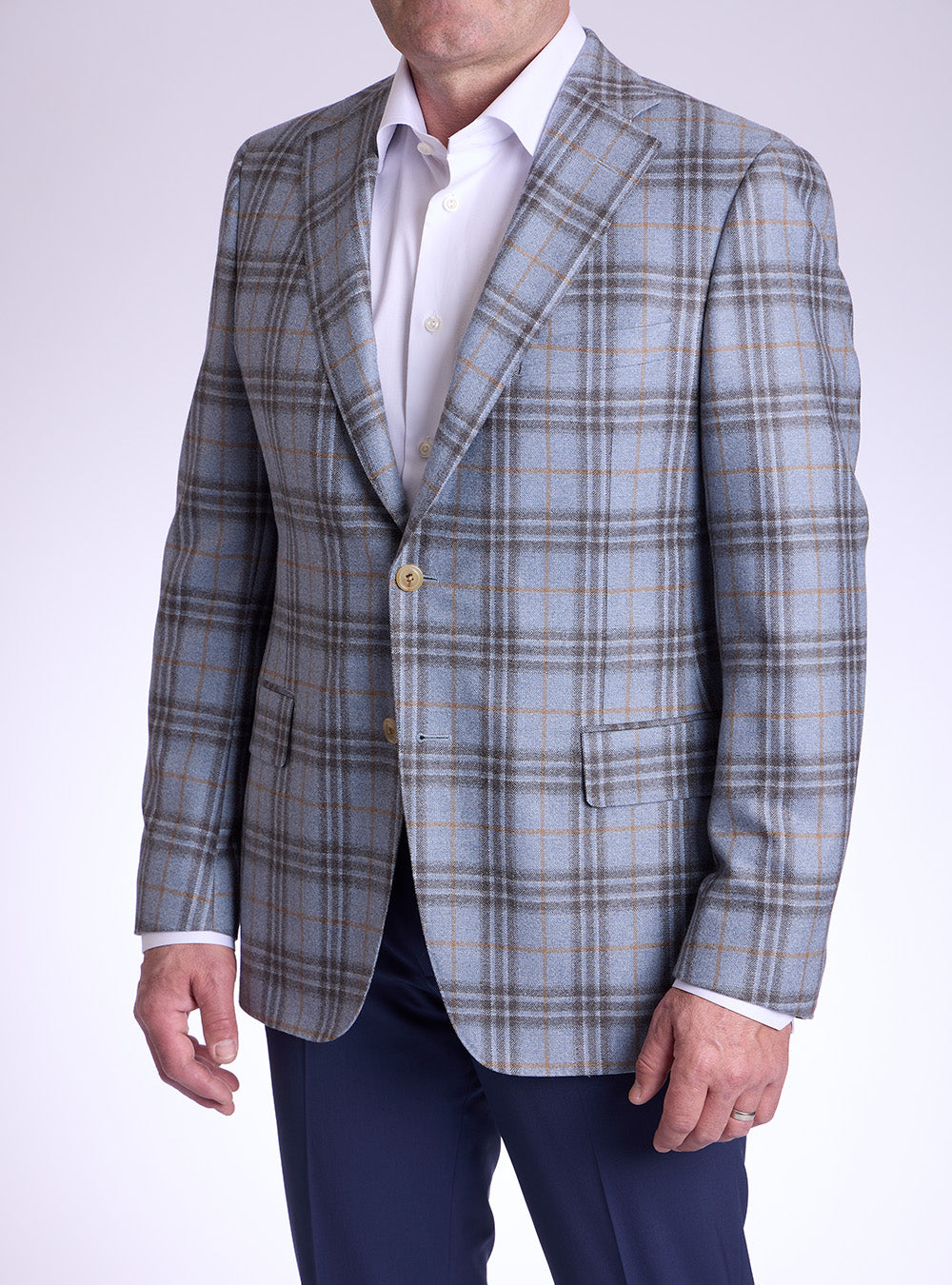 Samuelsohn Blue & Caramel Windowpane Sport Jacket