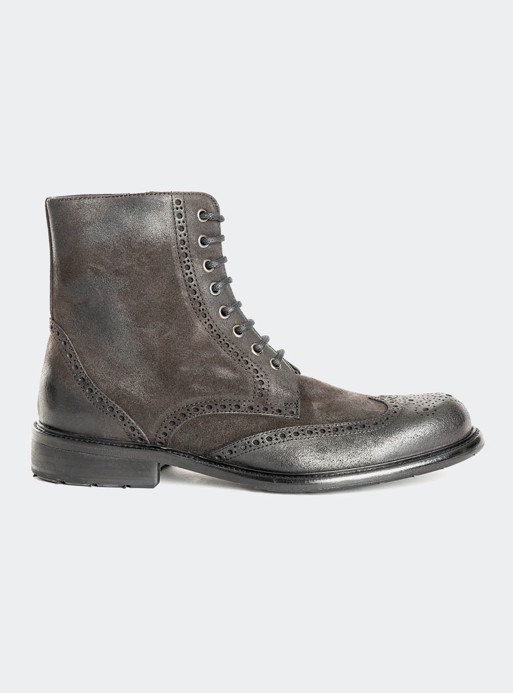 Calzoleria Toscana 2481 Waxy Suede Wing-Tip Side Zip Boot - Black