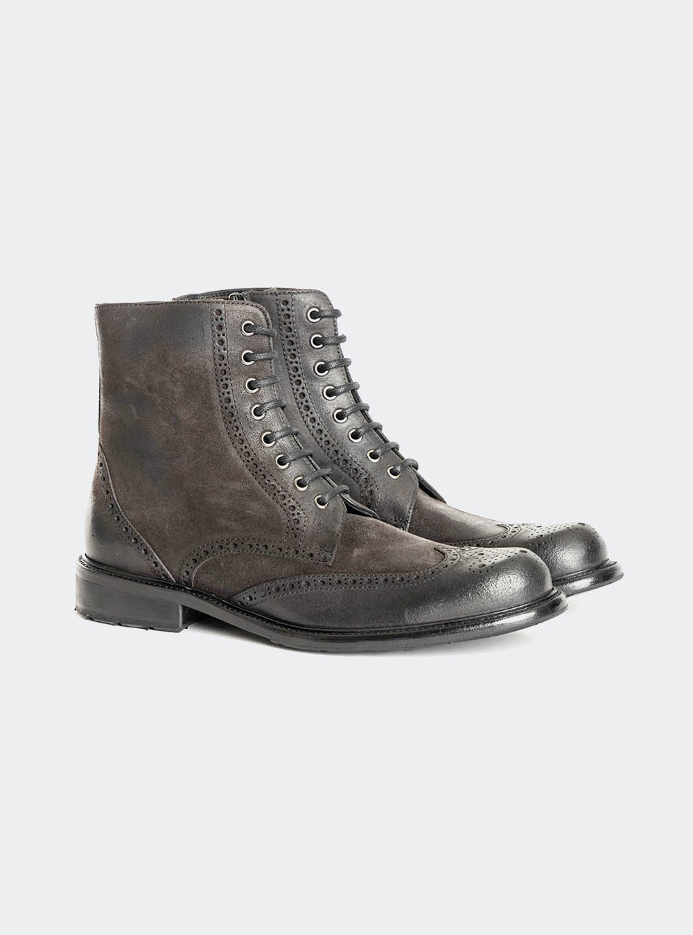 Calzoleria Toscana 2481 Waxy Suede Wing-Tip Side Zip Boot - Black