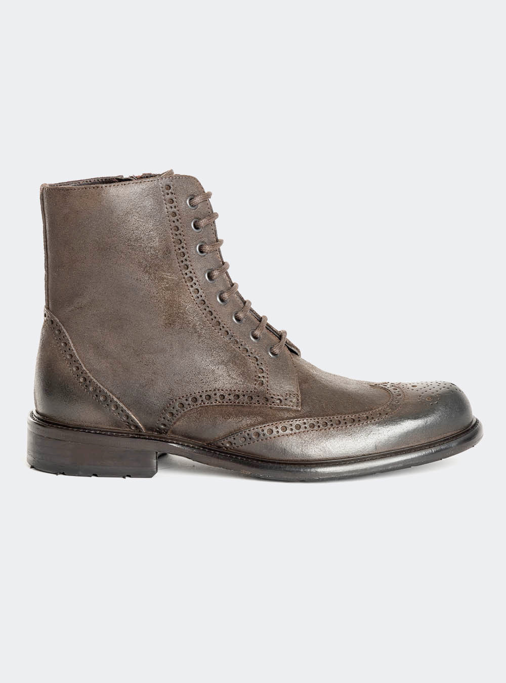 Calzoleria Toscana 2481 Waxy Suede Wing-Tip Side Zip Boot - Brown