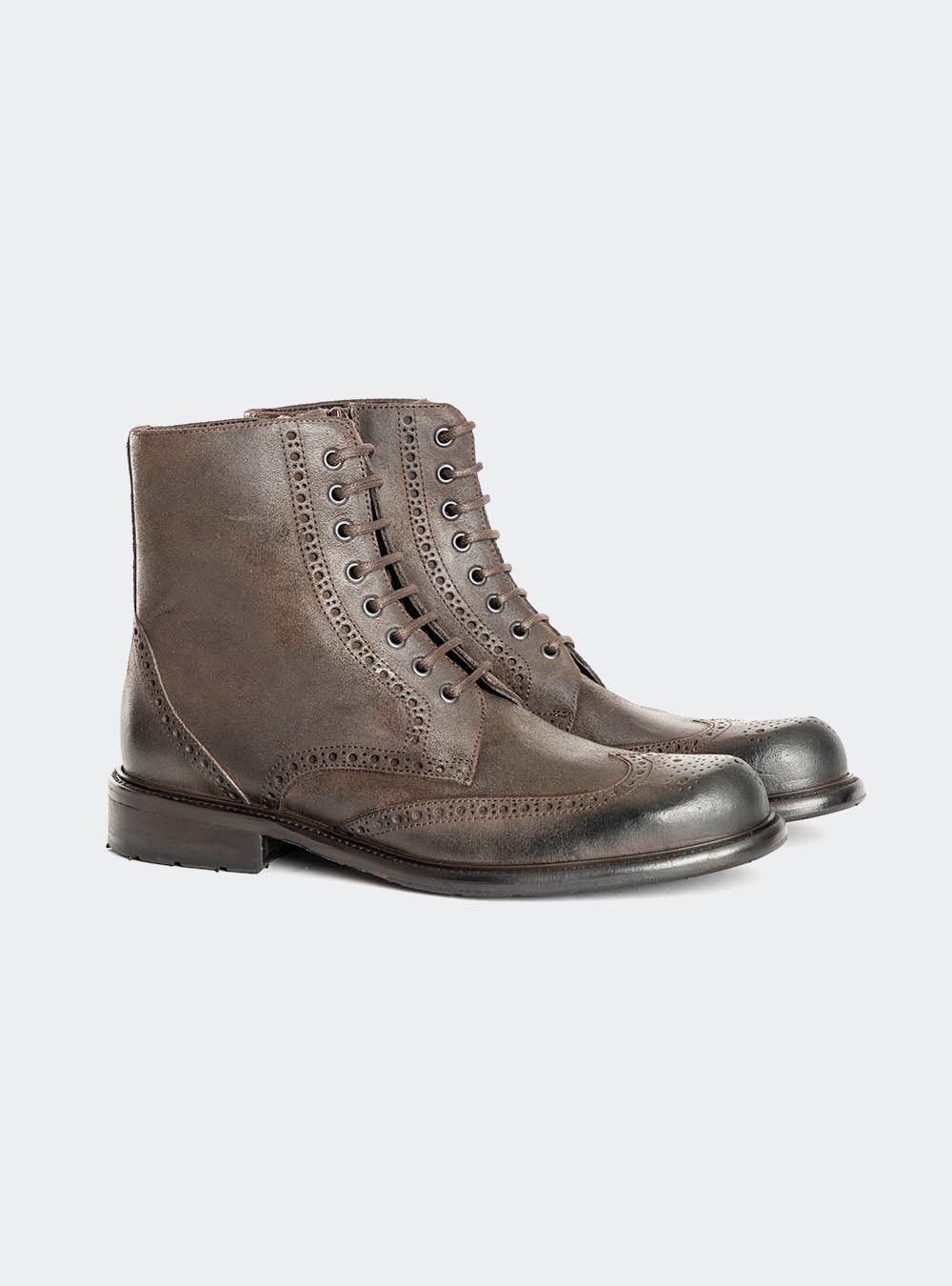 Calzoleria Toscana 2481 Waxy Suede Wing-Tip Side Zip Boot - Brown