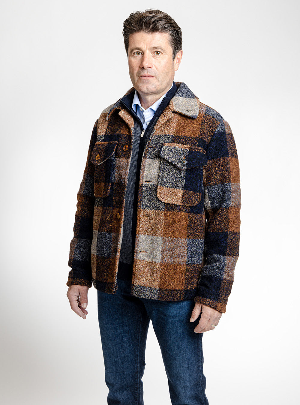BOB Navy & Brown Overcheck Jacket