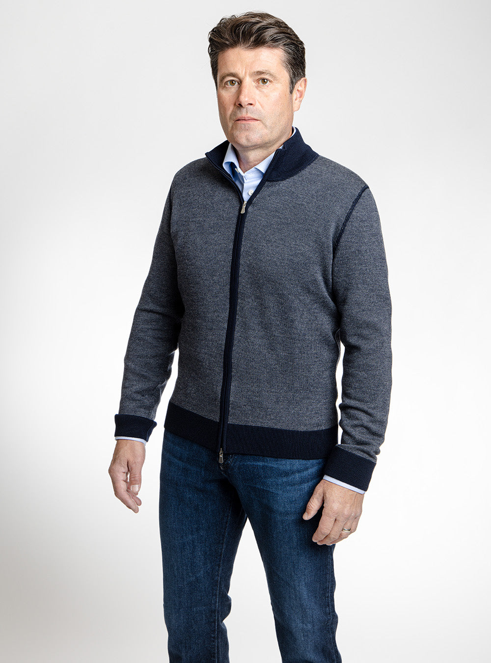 Gran Sasso Blue Full Zip Sweater