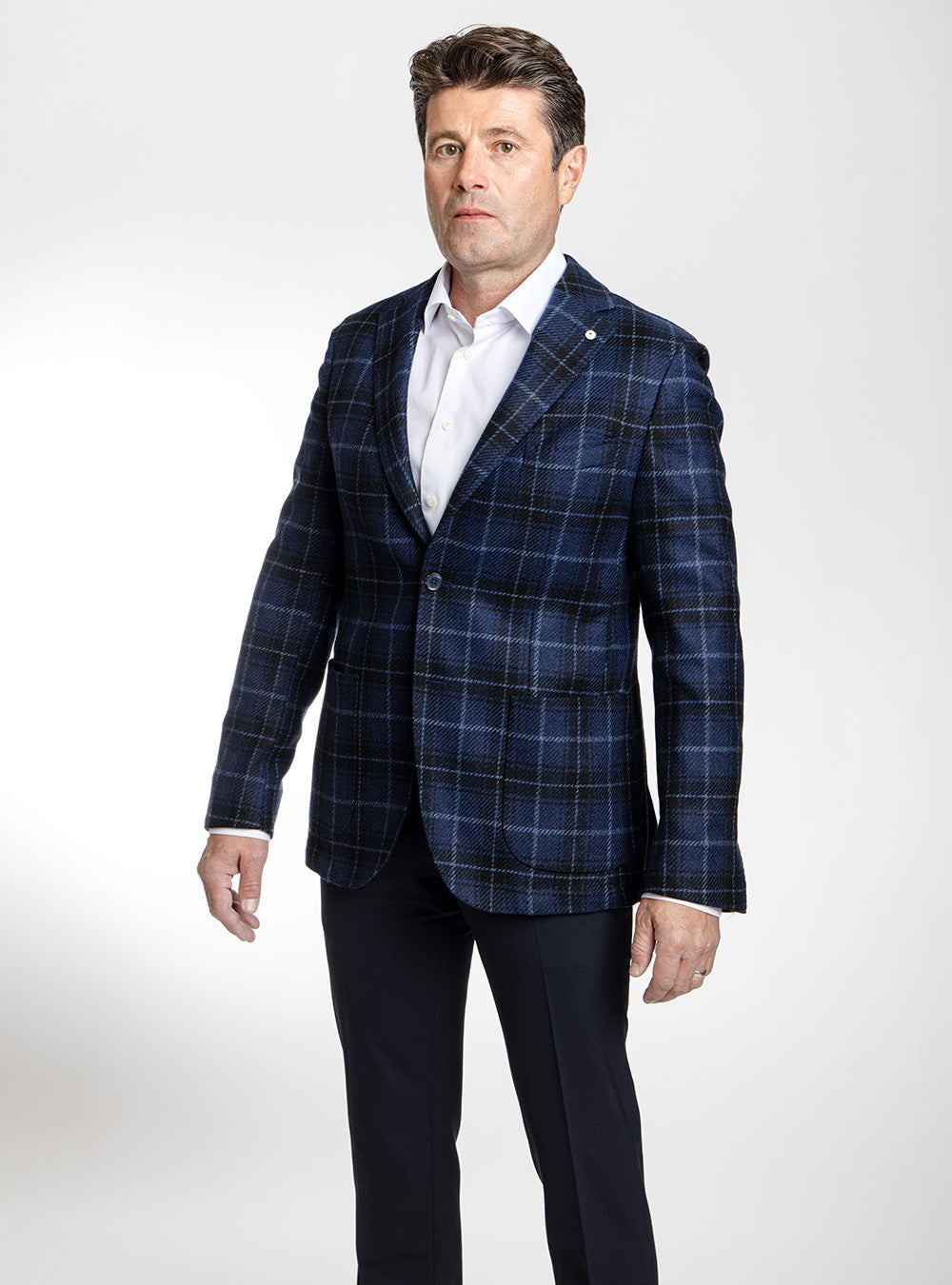 L.B.M. 1911 Navy & Black Plaid Sport Coat