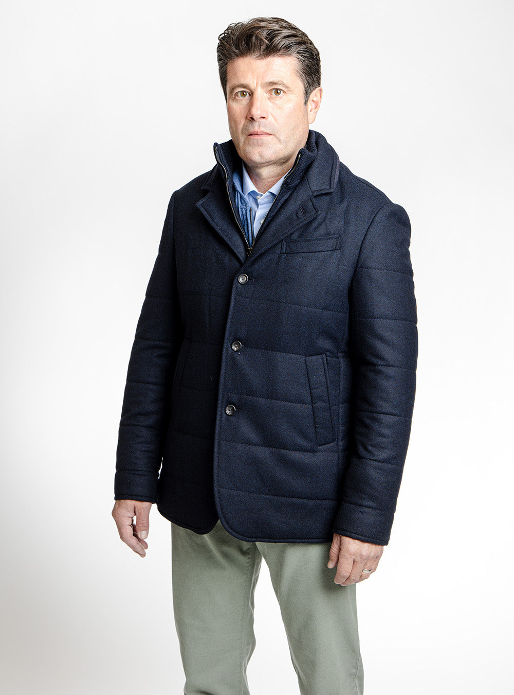 Tardia Navy Blue Wool Flannel Quilted Coat