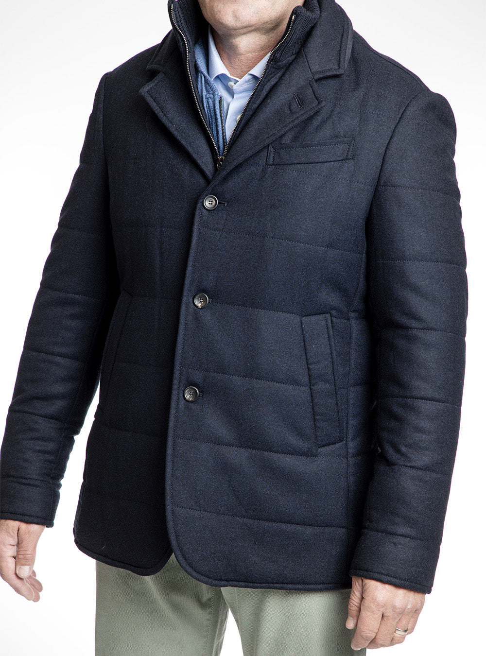 Tardia Navy Blue Wool Flannel Quilted Coat