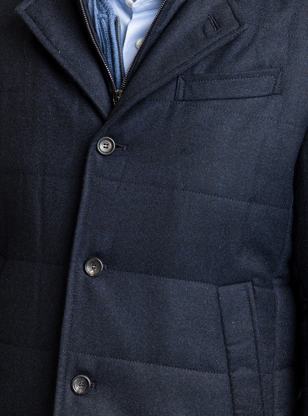 Tardia Navy Blue Wool Flannel Quilted Coat