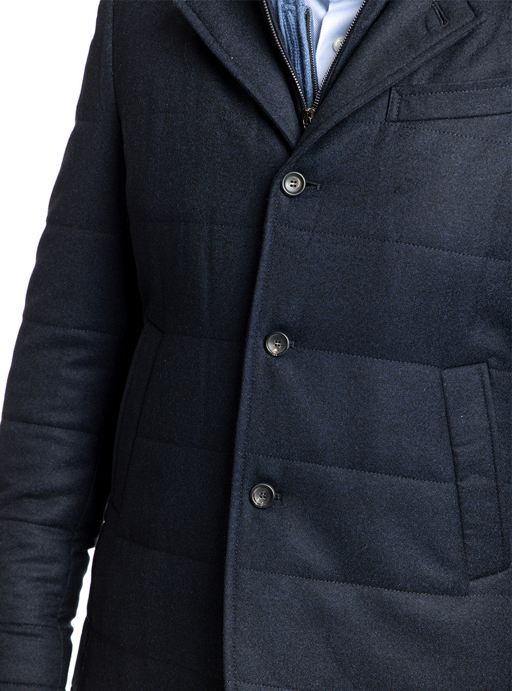 Tardia Navy Blue Wool Flannel Quilted Coat