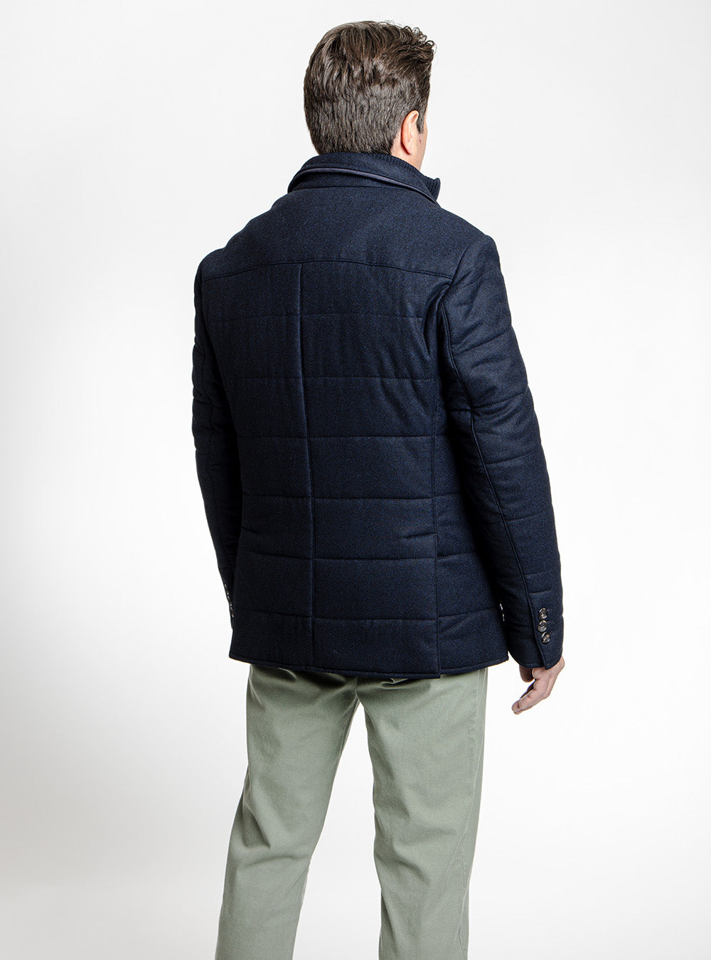 Tardia Navy Blue Wool Flannel Quilted Coat