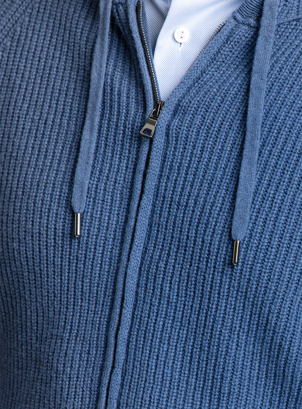 Ferrante Light Blue Full Zip Cable Kint Hooded Sweater