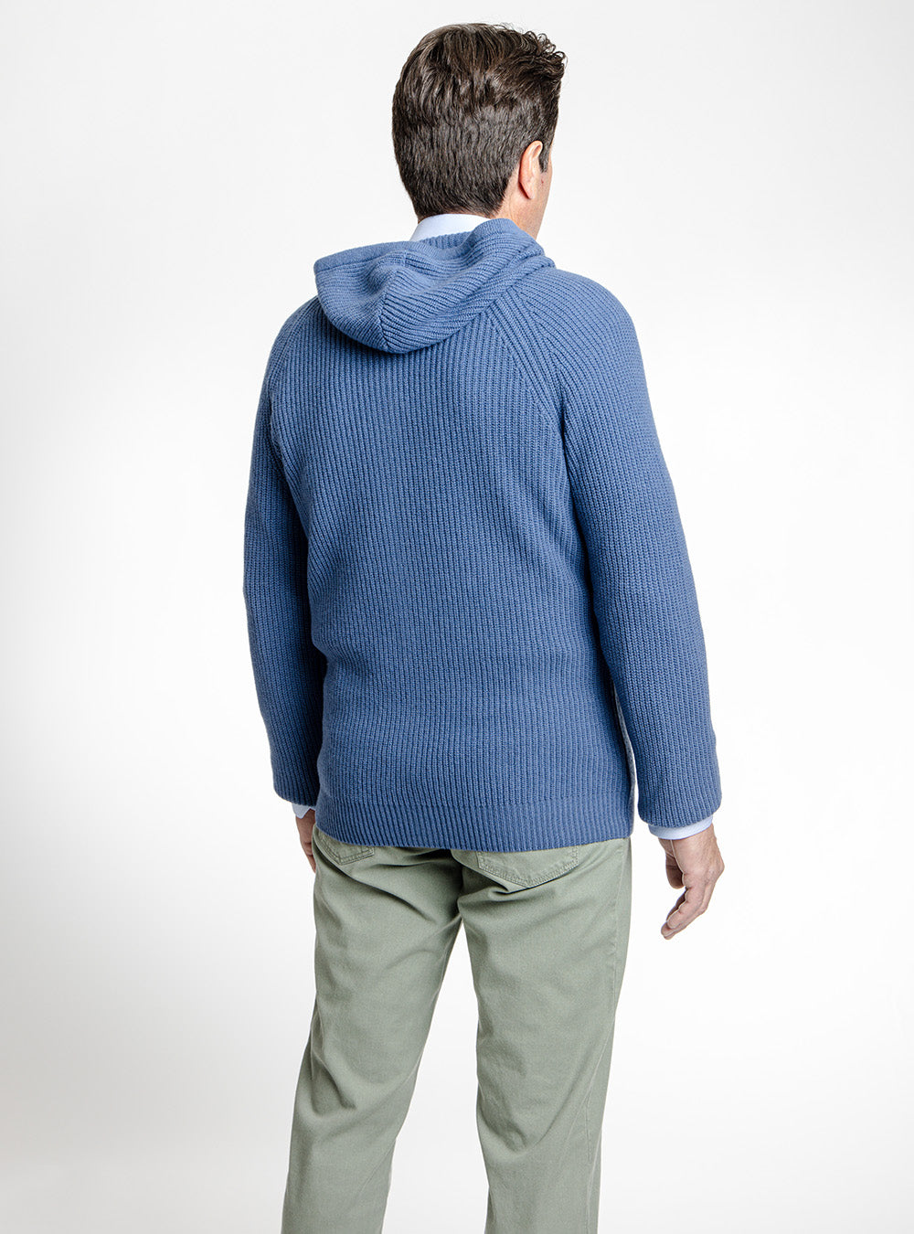 Ferrante Light Blue Full Zip Cable Kint Hooded Sweater