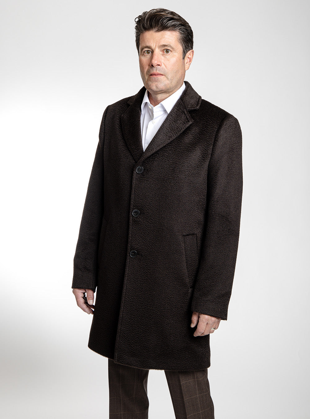 Hiso Dark Brown Baby Alpaca Topcoat