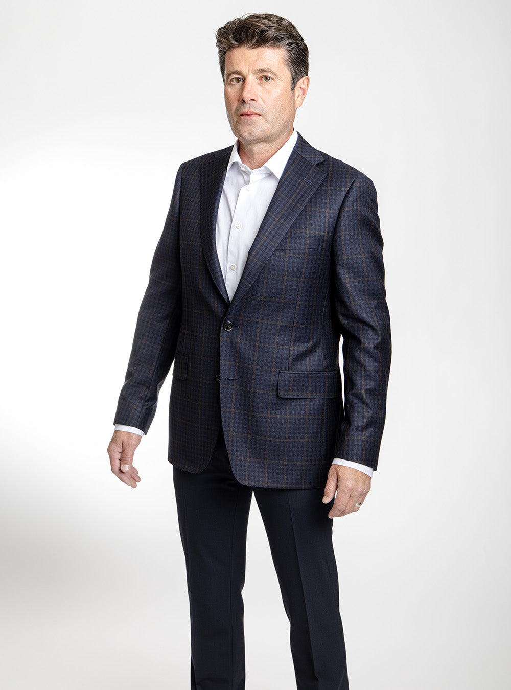 Samuelsohn Navy Box Check & Brown Windowpane Check Sport Coat