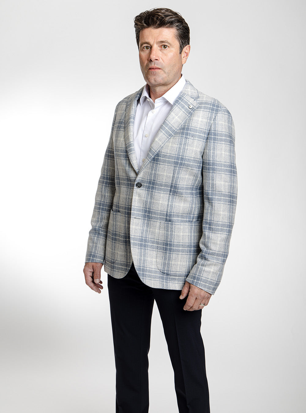 L.B.M. 1911 Blue Gray Plaid Check Sport Coat