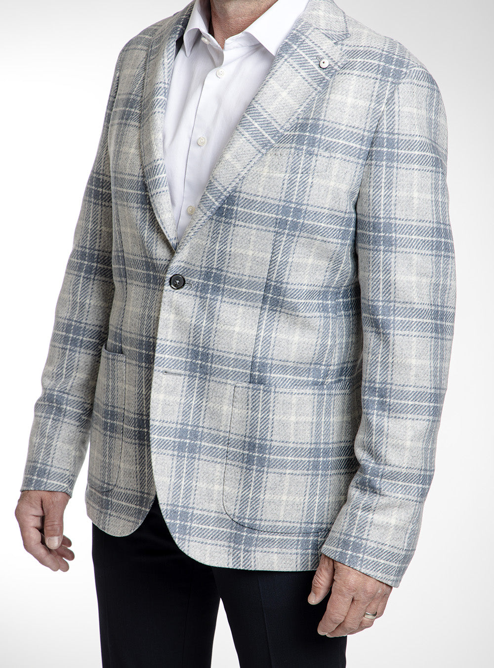 L.B.M. 1911 Blue Gray Plaid Check Sport Coat