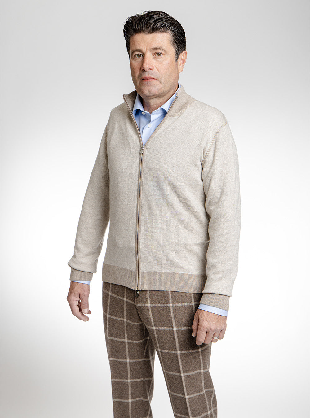 Gran Sasso Light Brown Wool Full Zip Sweater