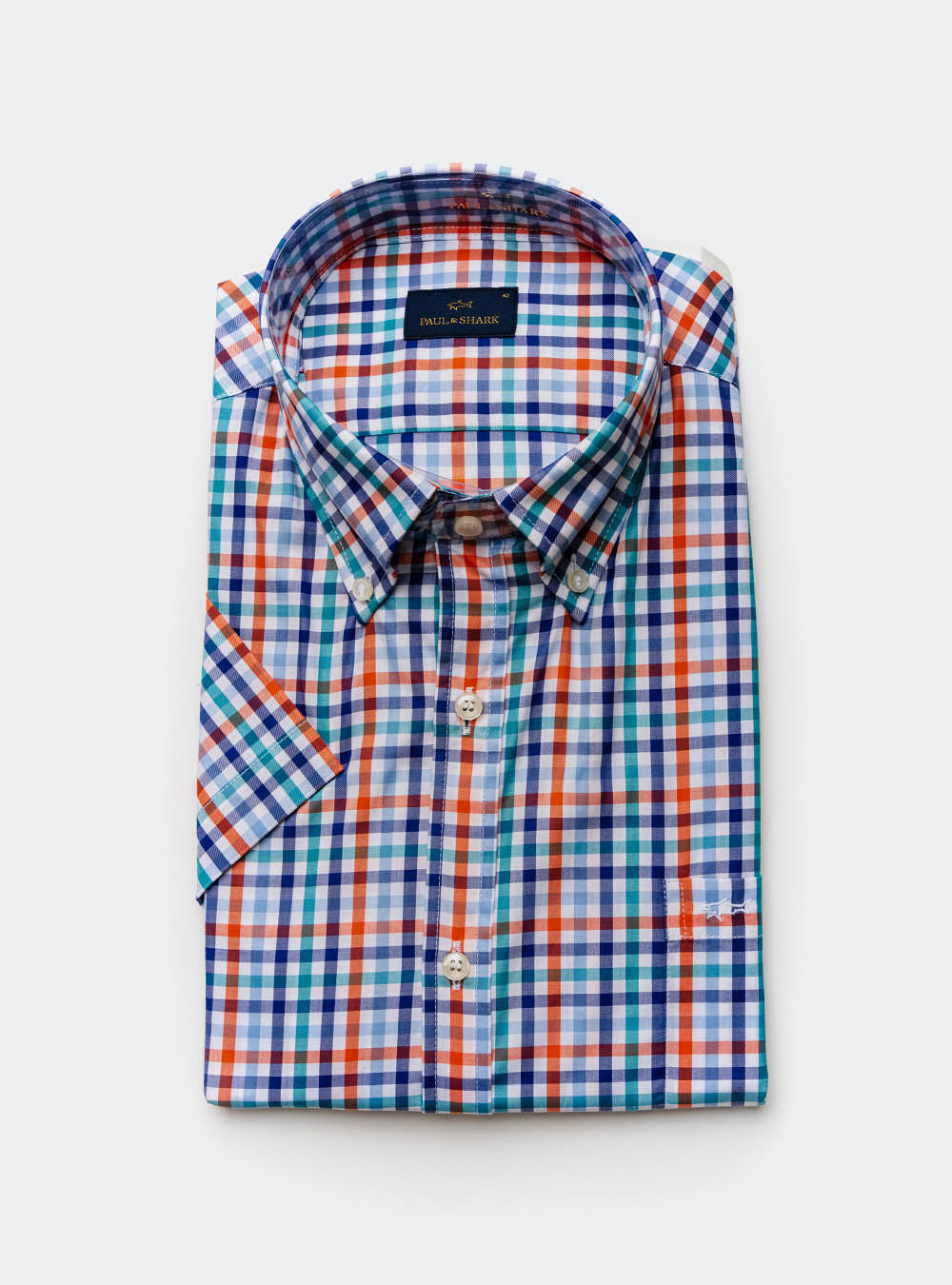 Paul & Shark Blue and Orange Gingham Check Shirt