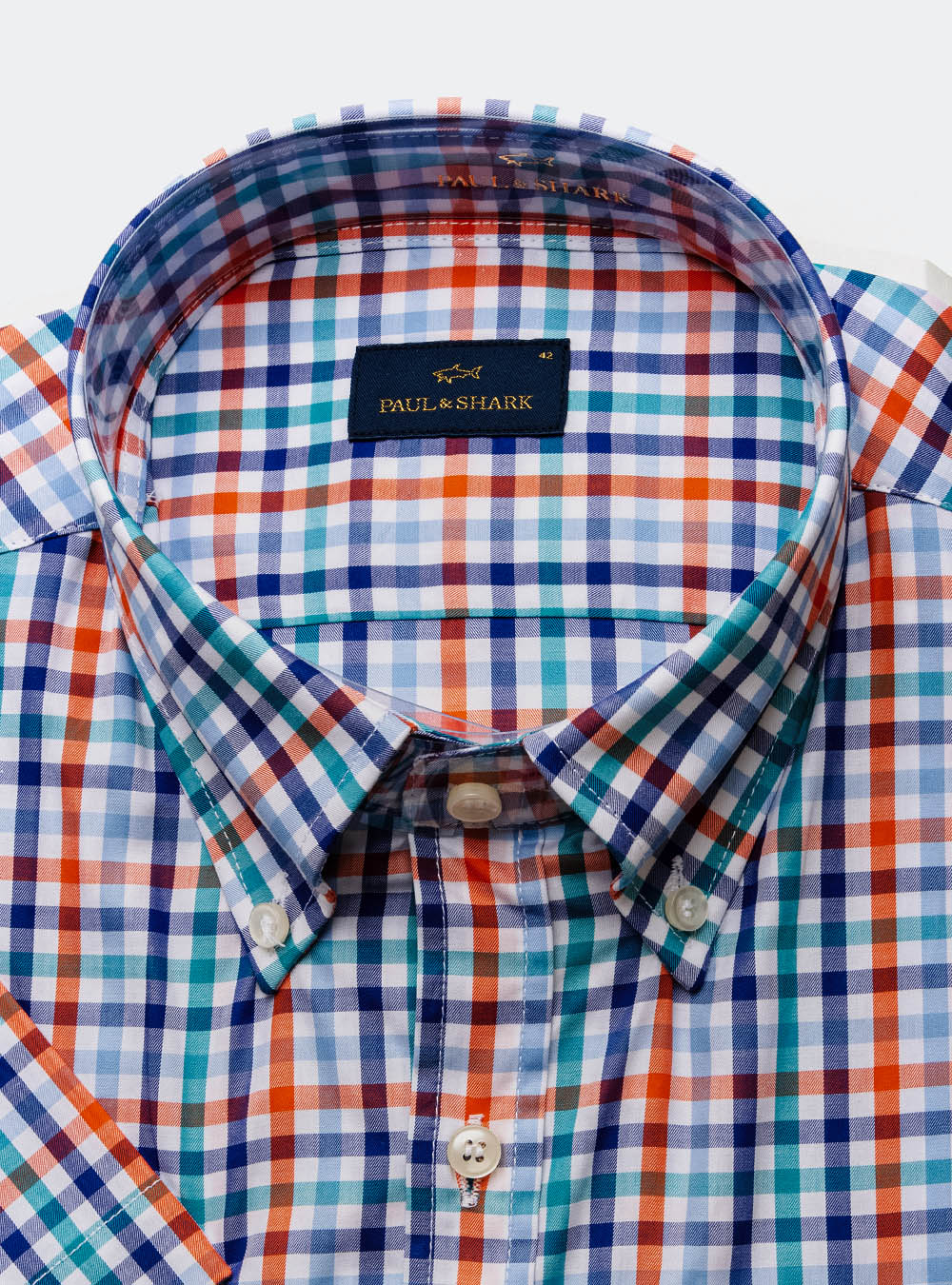 Paul & Shark Blue and Orange Gingham Check Shirt