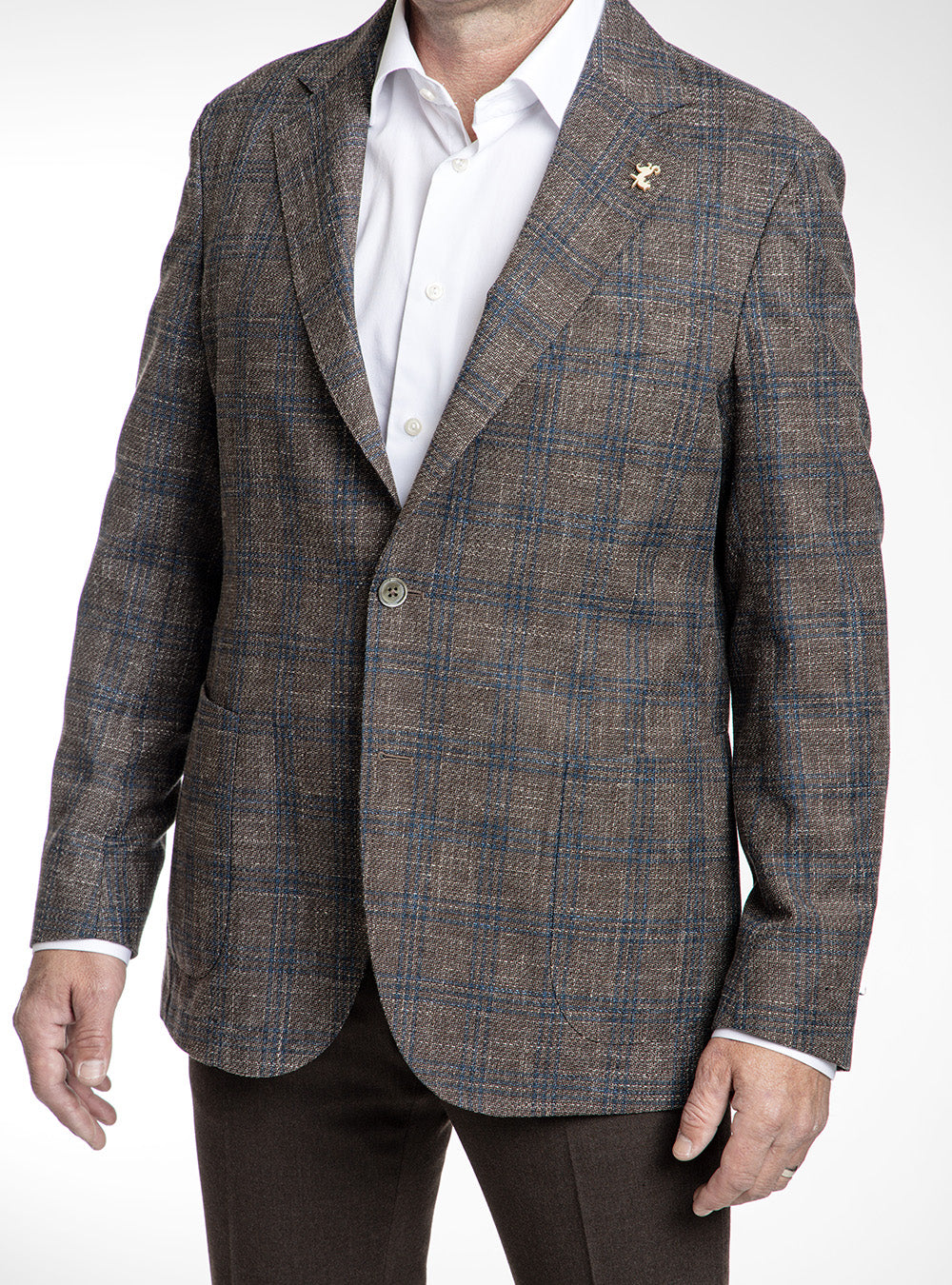 Tombolini Mid-Tan & Marine Blue Double Check Sport Jacket
