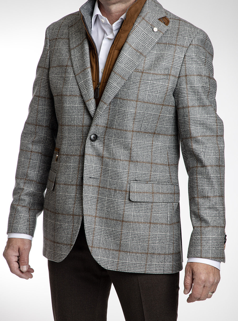 Luigi Bianchi Mid-Grey Plaid & Tabacco Overcheck Sport Jacket