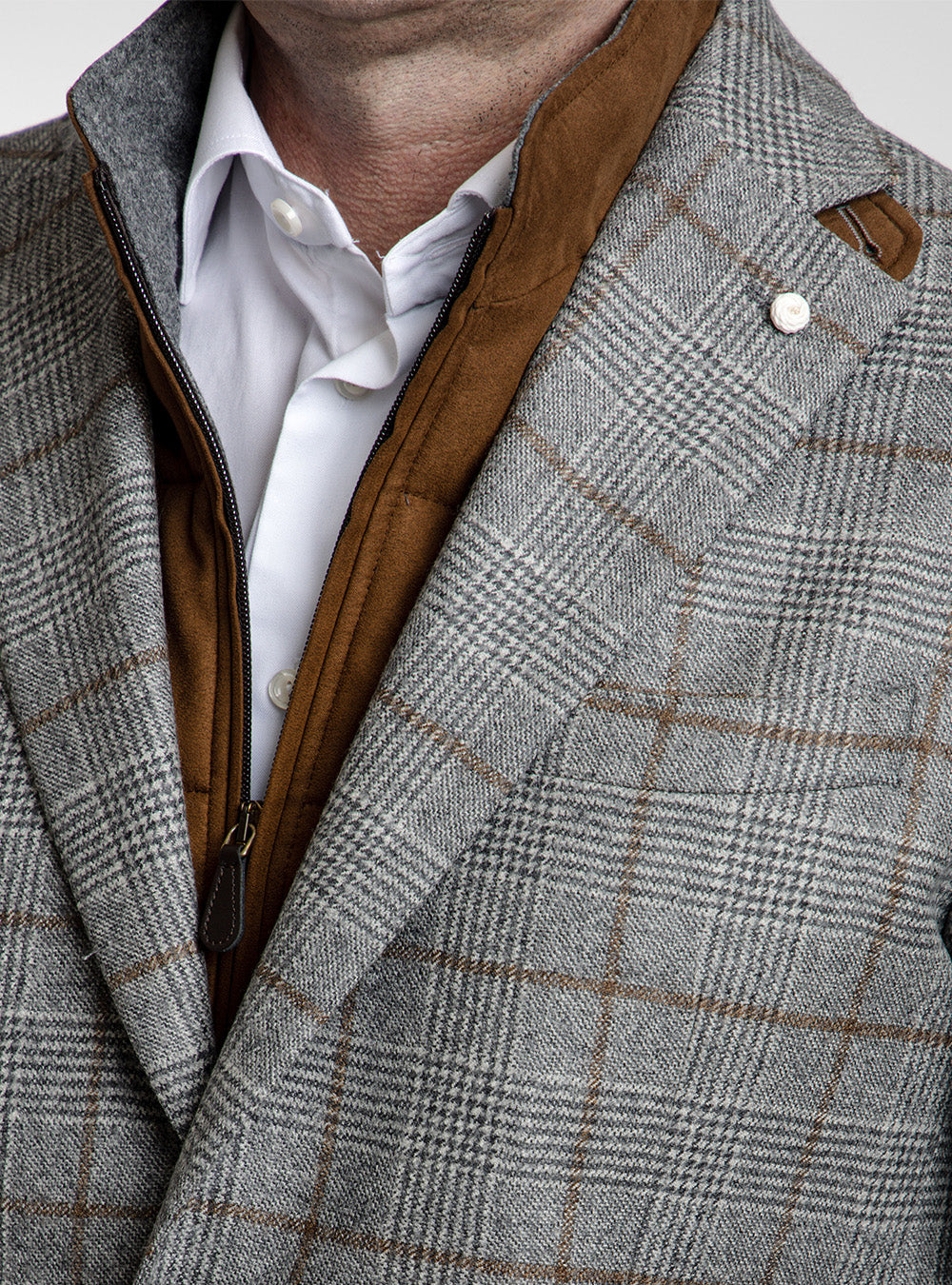 Luigi Bianchi Mid-Grey Plaid & Tabacco Overcheck Sport Jacket