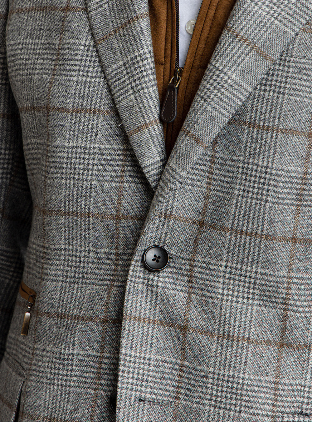 Luigi Bianchi Mid-Grey Plaid & Tabacco Overcheck Sport Jacket