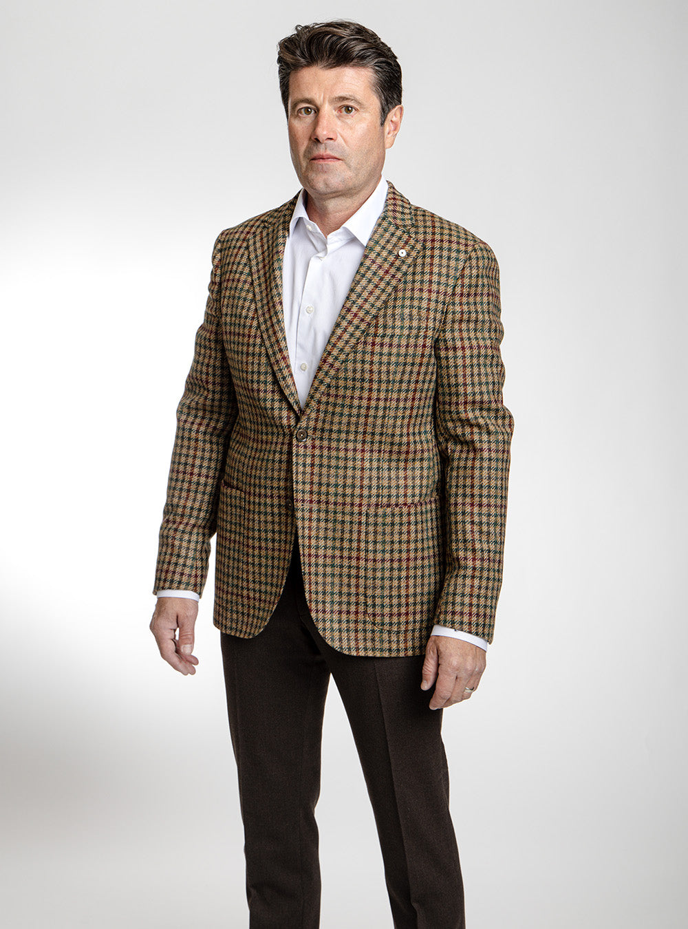 L.B.M. 1911 Hunter Green, Cherry & Tabacco Check Sport Coat
