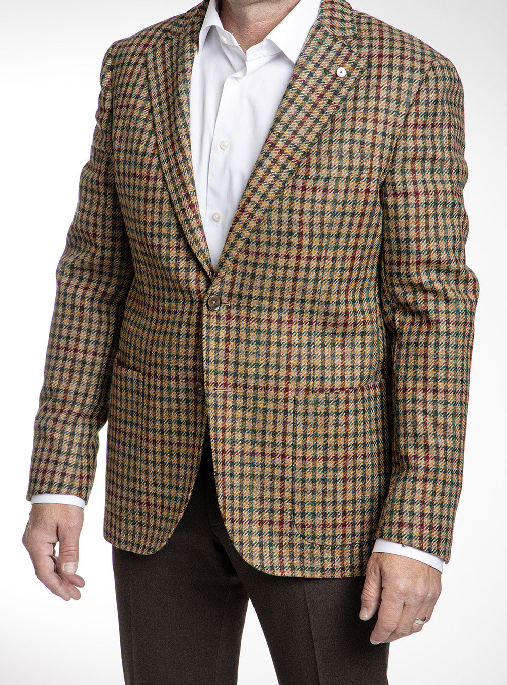 L.B.M. 1911 Hunter Green, Cherry & Tabacco Check Sport Coat
