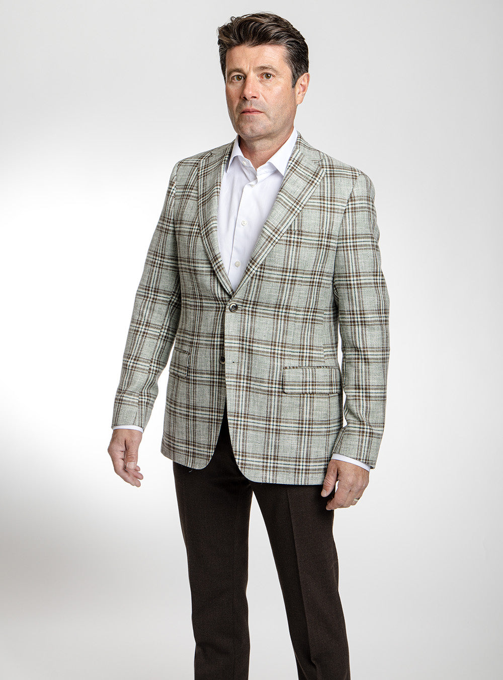Samuelsohn Pale Mint Green & Hickory Double Check Sport Coat