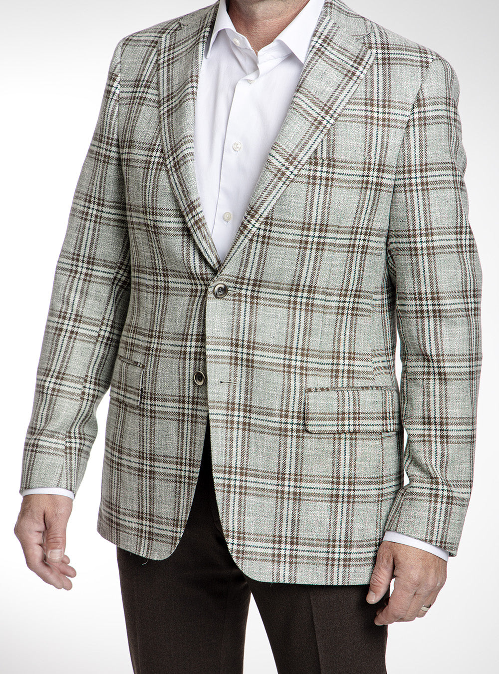 Samuelsohn Pale Mint Green & Hickory Double Check Sport Coat