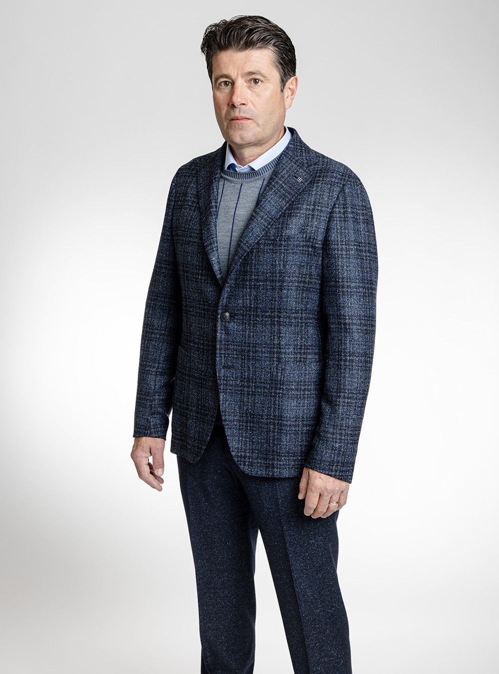 Tagliatore Navy & Mid-Blue Soft Check Flannel Sport Coat