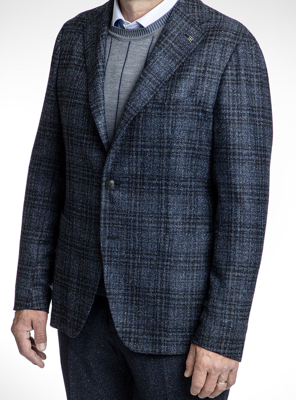 Tagliatore Navy & Mid-Blue Soft Check Flannel Sport Coat