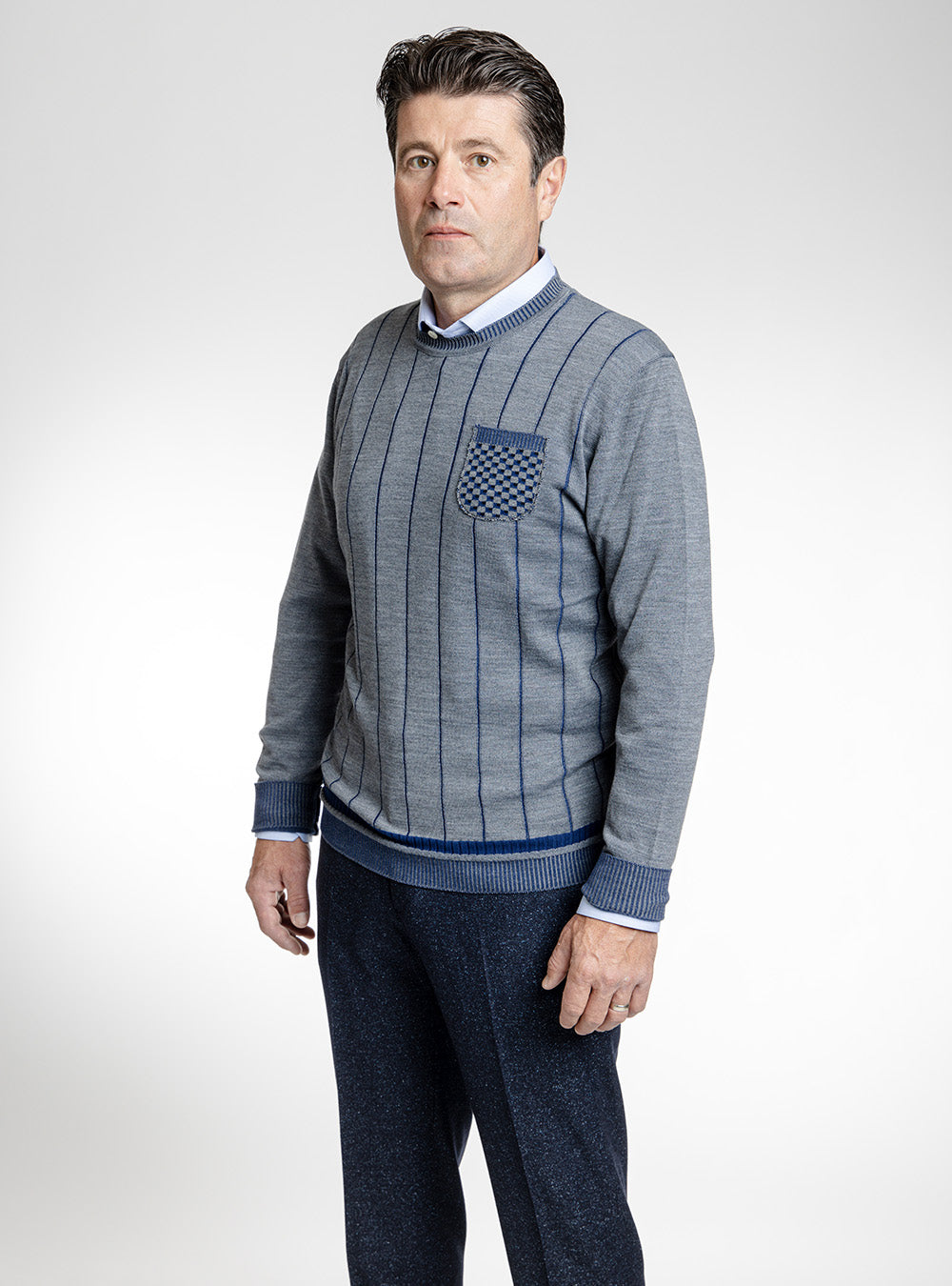 BOB Grey & Blue Lightweight Stripe Crewneck