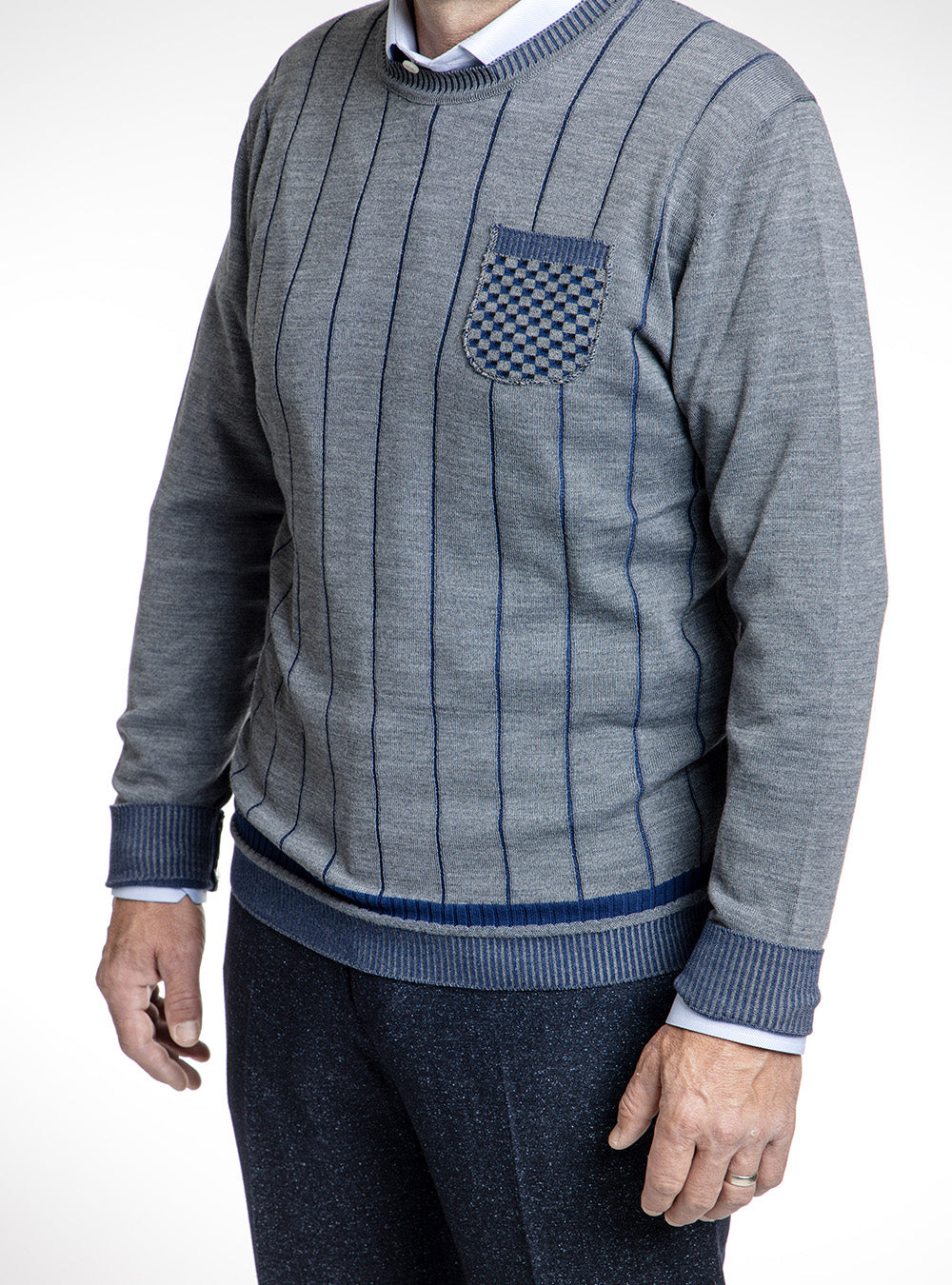 BOB Grey & Blue Lightweight Stripe Crewneck