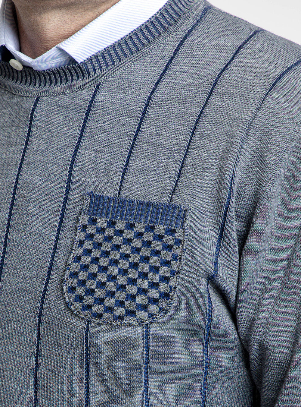 BOB Grey & Blue Lightweight Stripe Crewneck