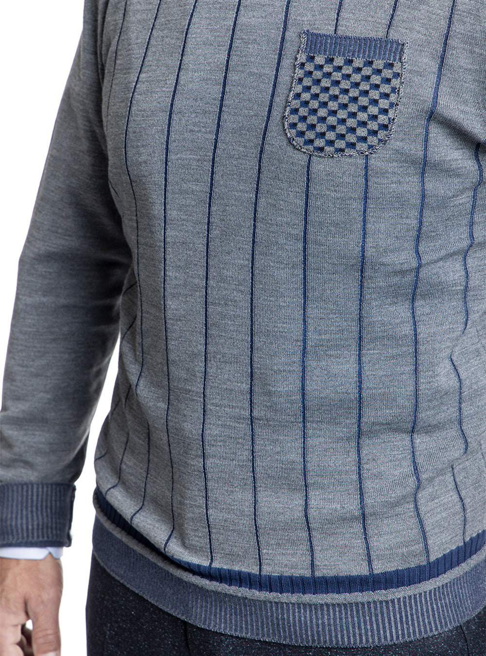 BOB Grey & Blue Lightweight Stripe Crewneck
