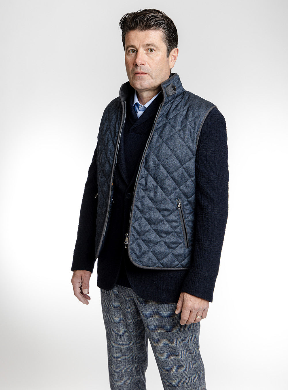 Waterville Blue Full Zip Quilted Wool Vest