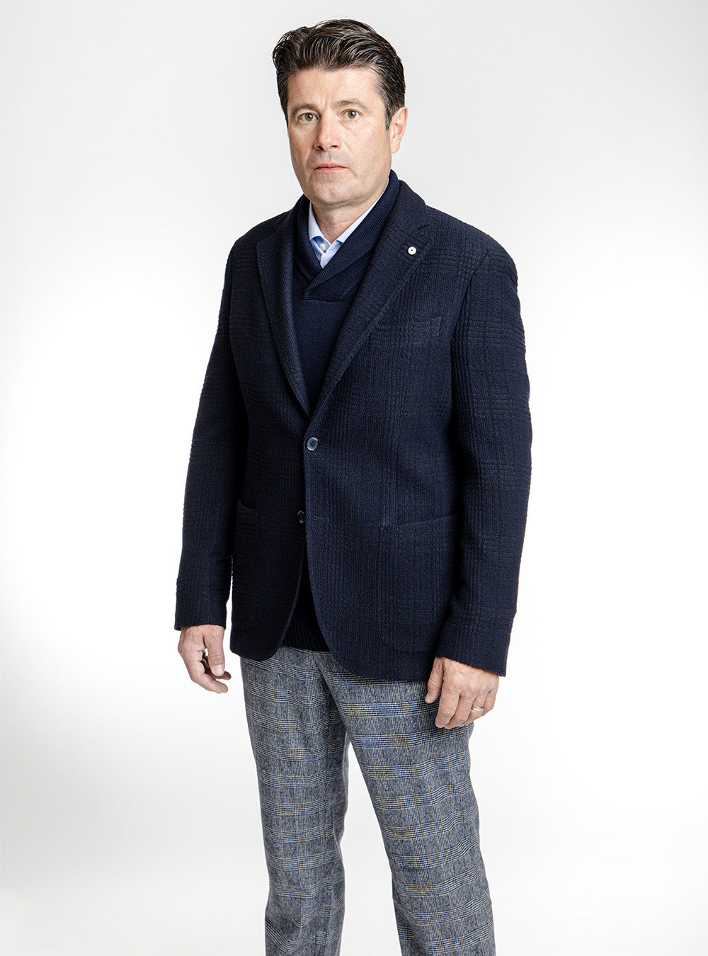 L.B.M. 1911 Navy Blue Woven Check Sport Coat